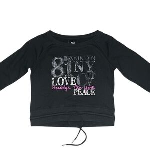 81NY Love City Brooklyn New York PEACE Graphic Print Pull Over Sweater Large
